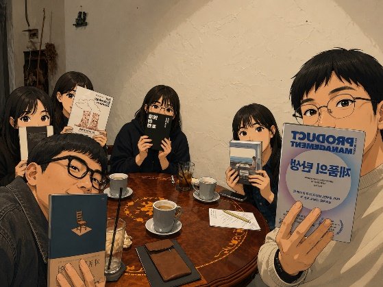 각자 가져온 책으로 얼굴을 가린 채 탁자에 둘러앉은 참가자들